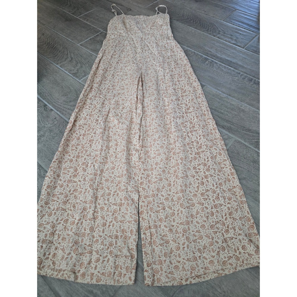 Rhythm Womens Floral Wide Leg Jumpsuit Cream Rayon Ramie Boho Summer‎ Spring XS